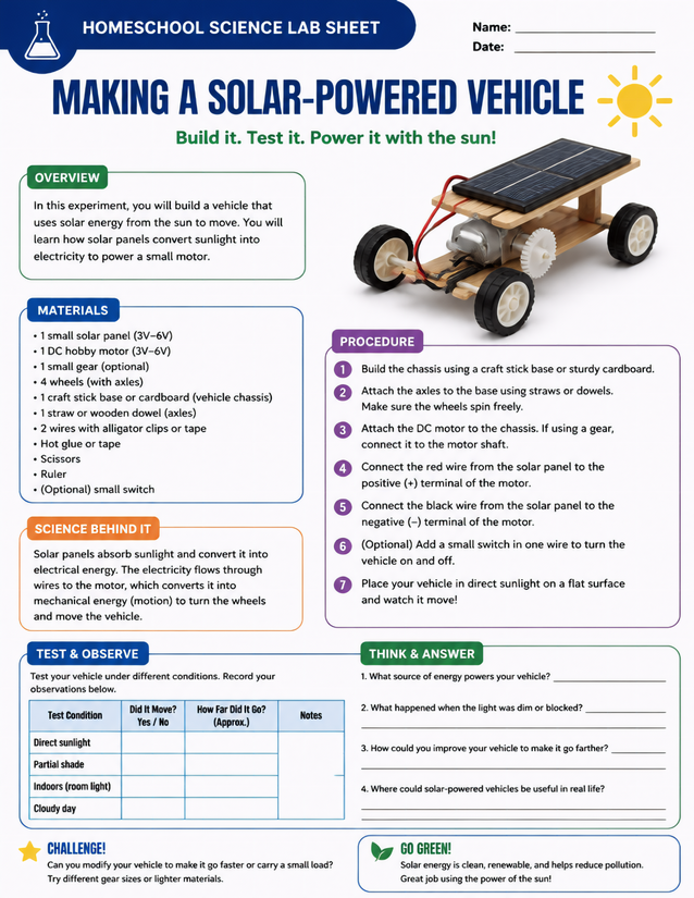 Making a Solar-Powered Vehicle Lab Sheet