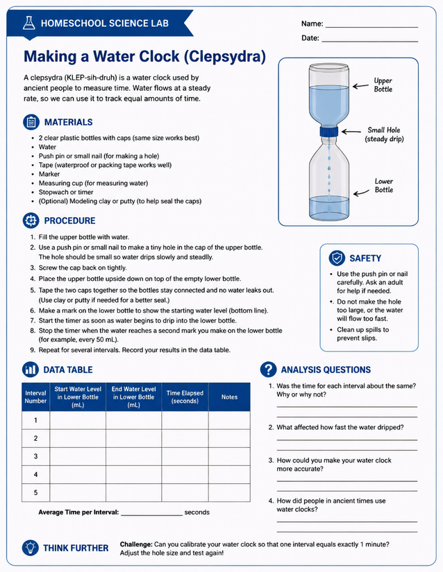 Making a Water Clock (Clepsydra) Lab Sheet