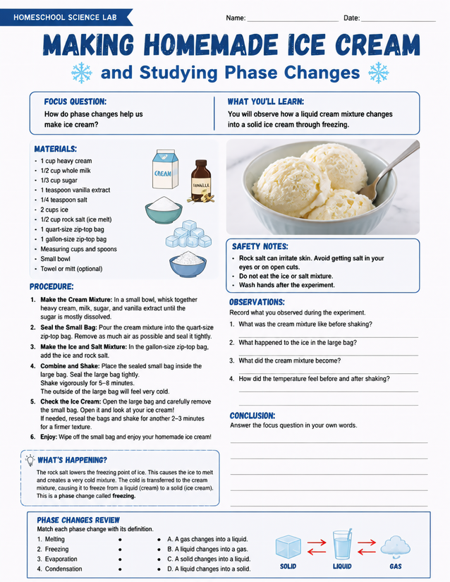 Making Homemade Ice Cream and Studying Phase Changes
