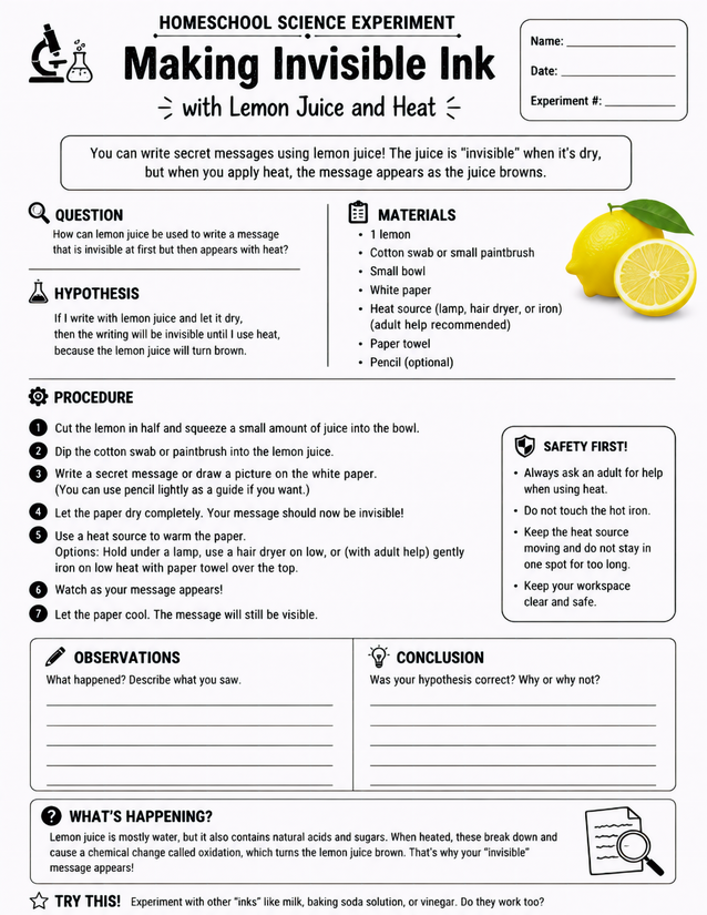 Making Invisible Ink with Lemon Juice and Heat