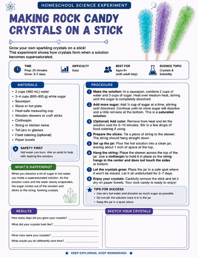 Making Rock Candy Crystals on a Stick, Supersaturation Lab