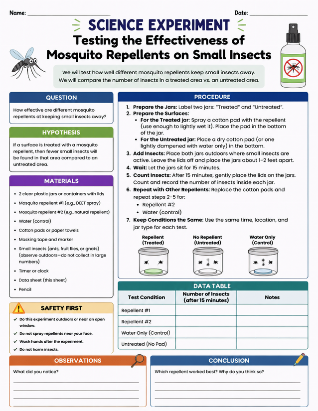 Mosquito Repellent Effectiveness Lab Sheet, DEET vs. Natural