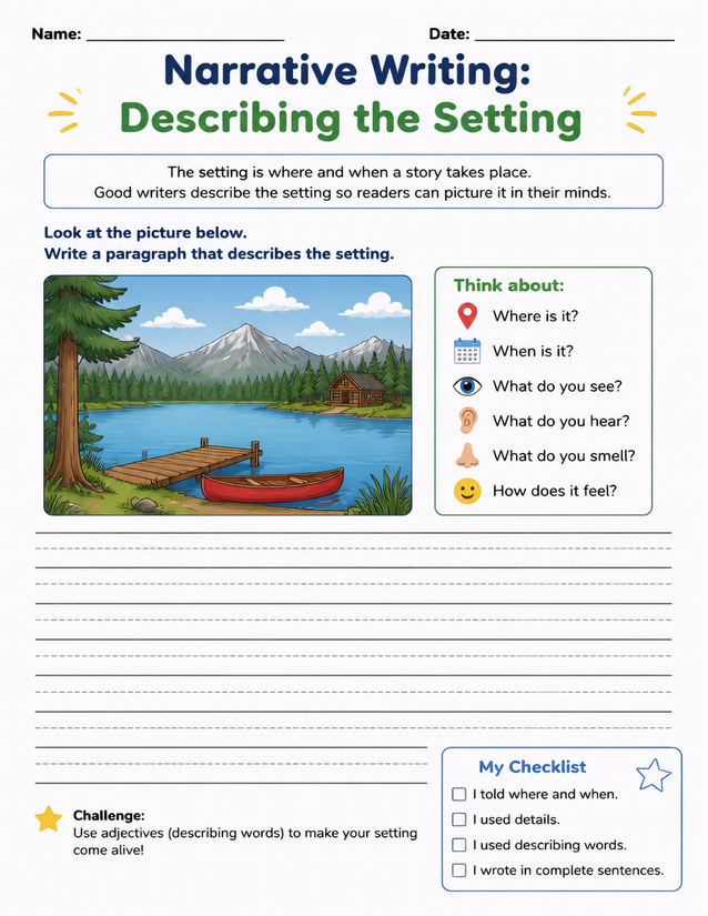 Narrative Writing Describing the Setting Worksheet
