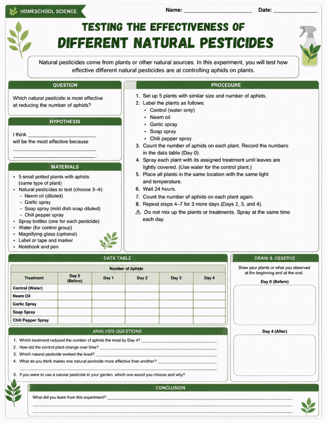 Natural Pesticides on Aphids Lab Sheet, 4-Day Experiment