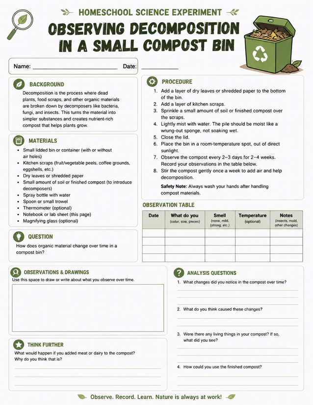 Observing Decomposition in a Small Compost Bin, Grades 3-6