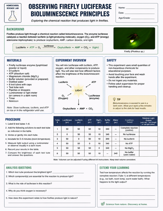 Observing Firefly Luciferase Bioluminescence Principles Lab Sheet