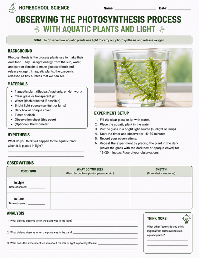 Observing the Photosynthesis Process with Aquatic Plants and Light