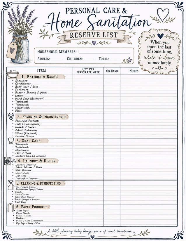 Personal Care and Home Sanitation Reserve List, Six Category Tracker