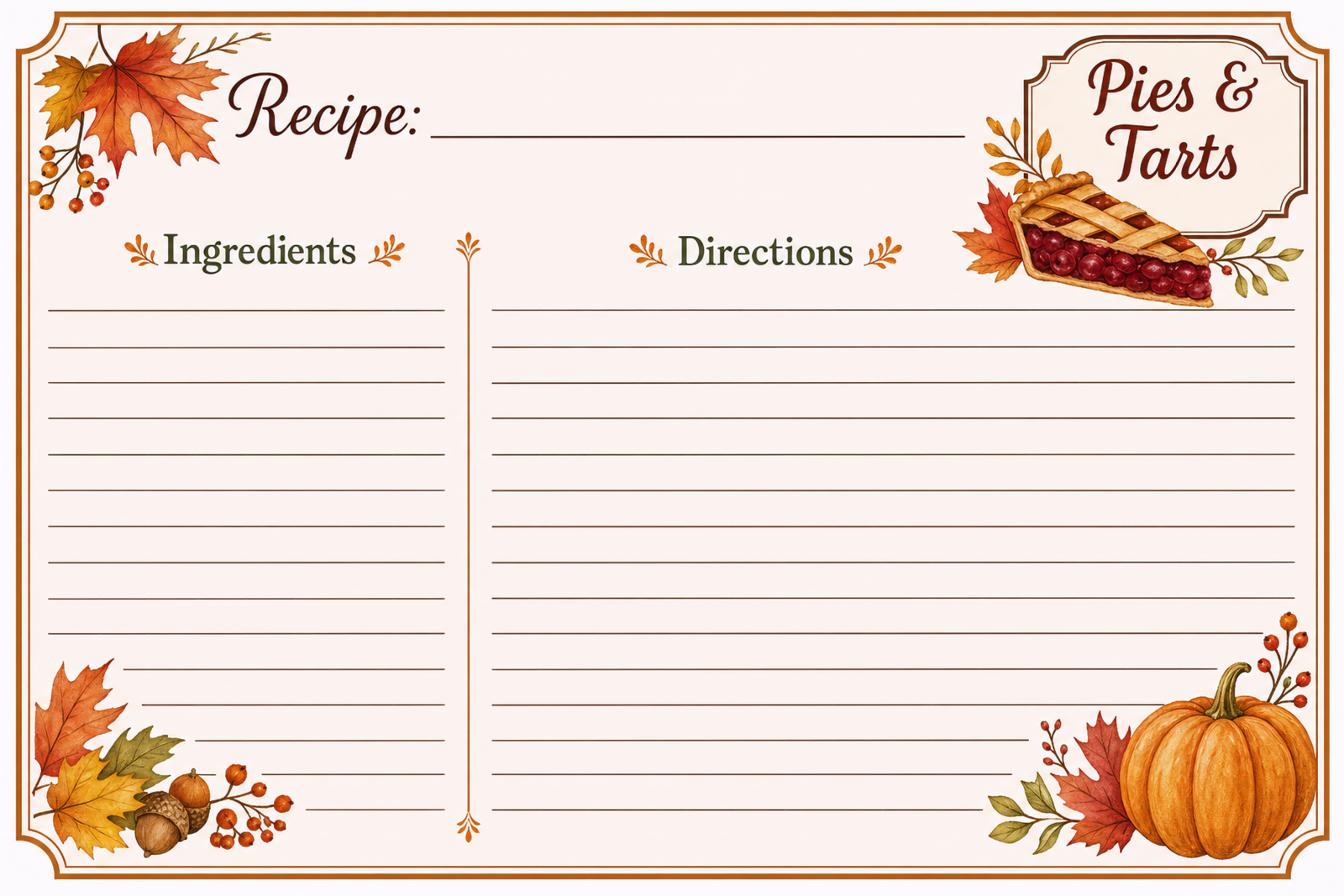 Pies and Tarts Recipe Card, Lattice Pie and Pumpkin Corners