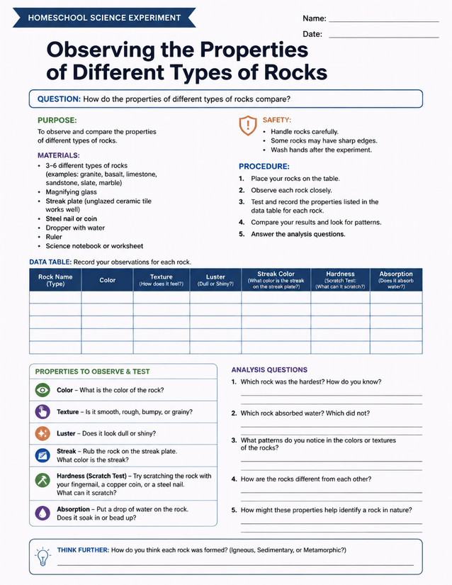 Observing the Properties of Different Types of Rocks