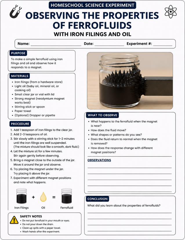 Observing the Properties of Ferrofluids with Iron Filings and Oil