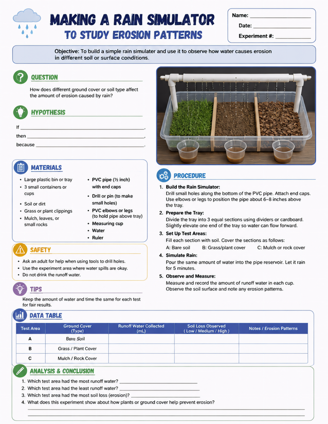 Rain Simulator to Study Erosion Patterns Lab Sheet