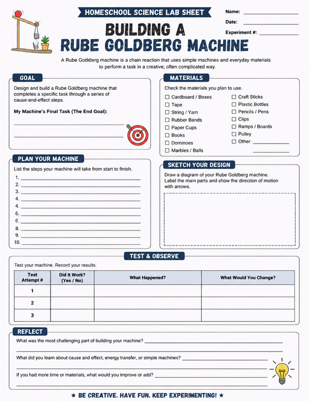 Rube Goldberg Machine Lab Sheet, Design to Test