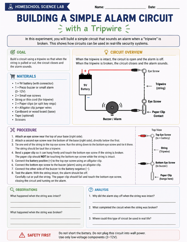 Simple Alarm Circuit with Tripwire Homeschool Science Lab