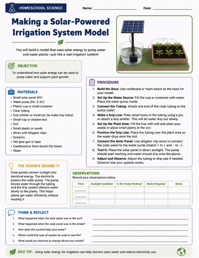 Solar Powered Irrigation System Model Lab Sheet