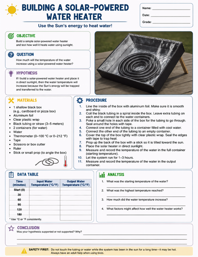 Solar Powered Water Heater Lab Sheet, Sun and Temperature Data