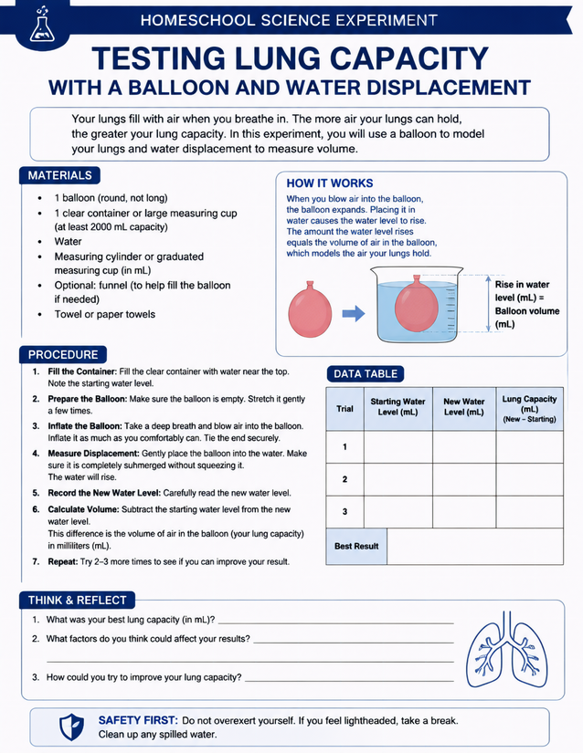 Testing Lung Capacity with a Balloon and Water Displacement