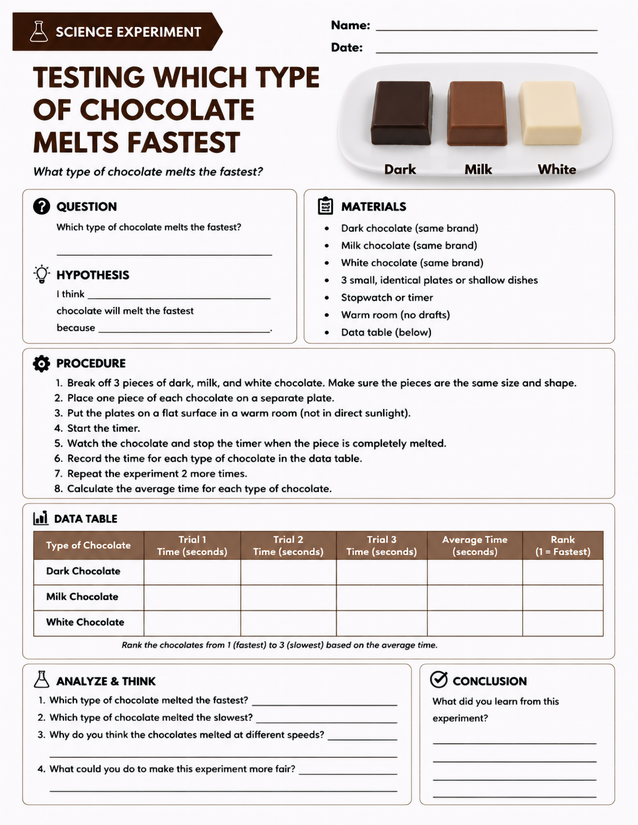 Testing Which Type of Chocolate Melts Fastest, Science Lab