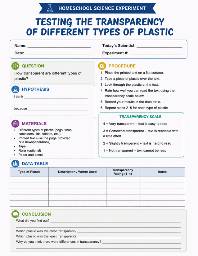 Testing the Transparency of Different Types of Plastic
