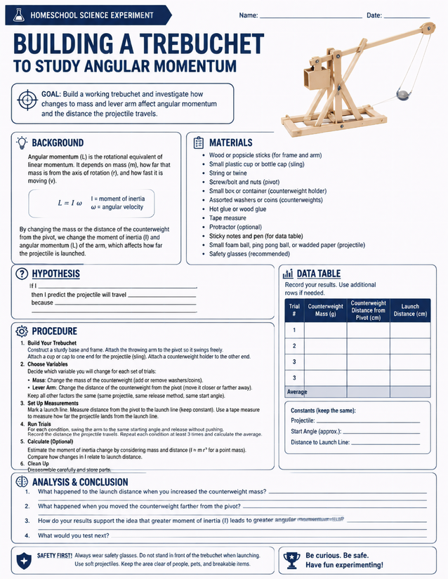 Building a Trebuchet to Study Angular Momentum, Lab Sheet