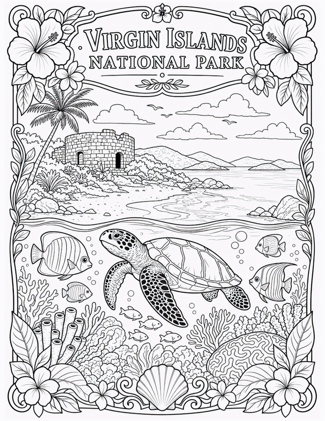 Virgin Islands National Park Coloring Page, Reef and Ruins