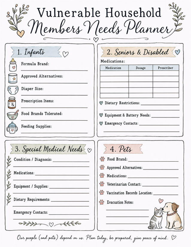 Vulnerable Household Members Needs Planner, Four Sections