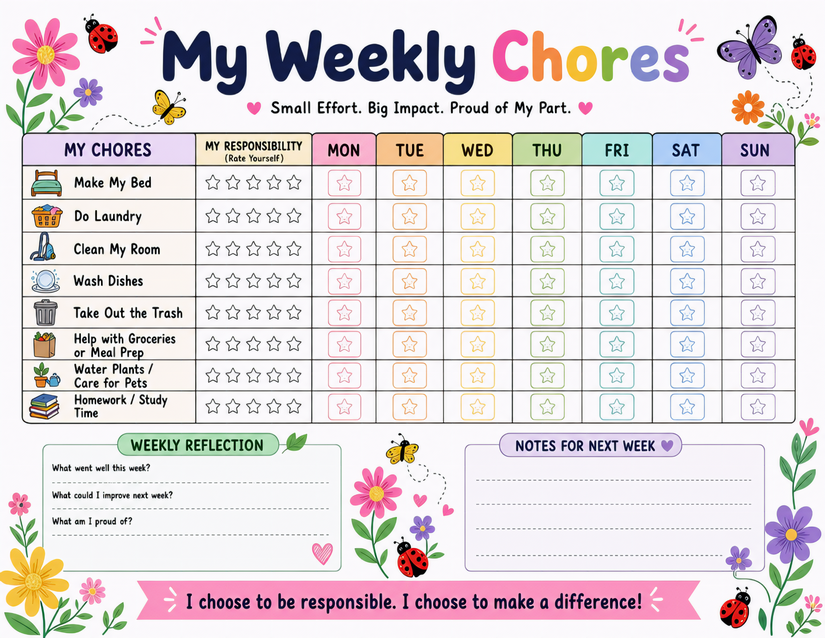 Weekly Chores Chart with Reflection & Responsibility Rating