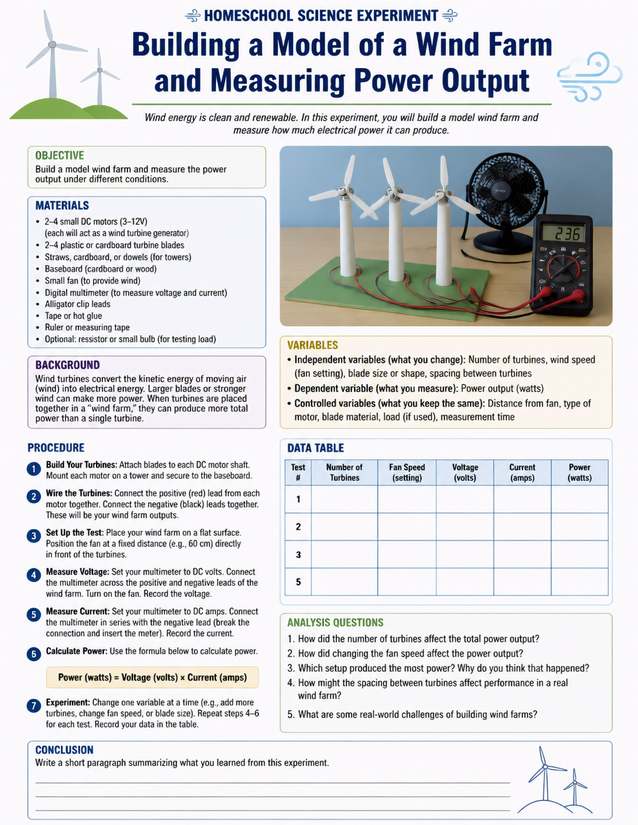 Wind Farm Model Lab Sheet, Measure Voltage and Power Output